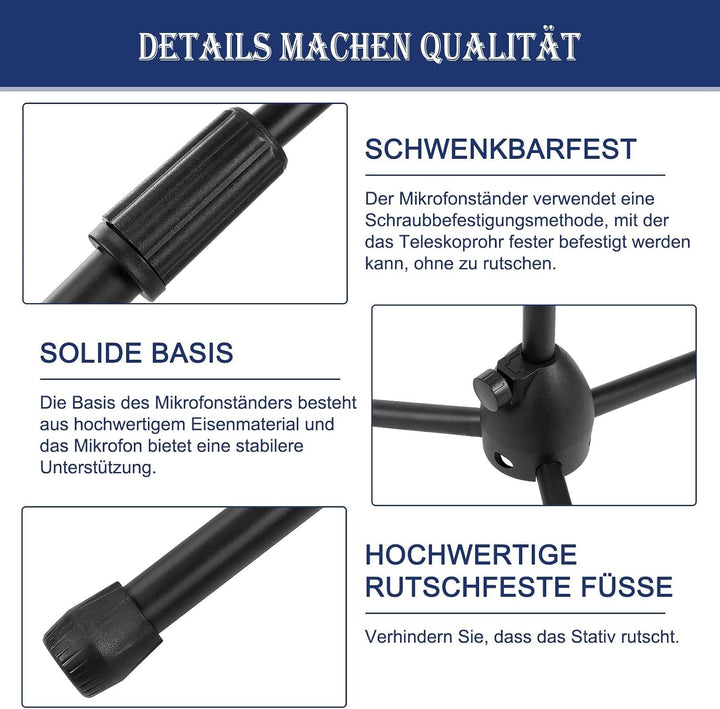 Mikrofonständer Einstellbare 73-175cm Mikrofonstativ Mikrofon Ständer mit 2 Mikrofonklemmen Einen St