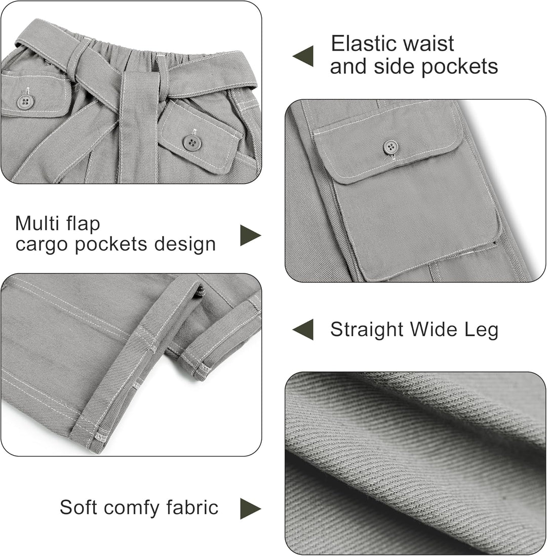 Rolanko Baggy Cargo Jeans für Mädchen, Elastische Hose mit Hoher Taille und Weitem Bein Y2K Jeanshos