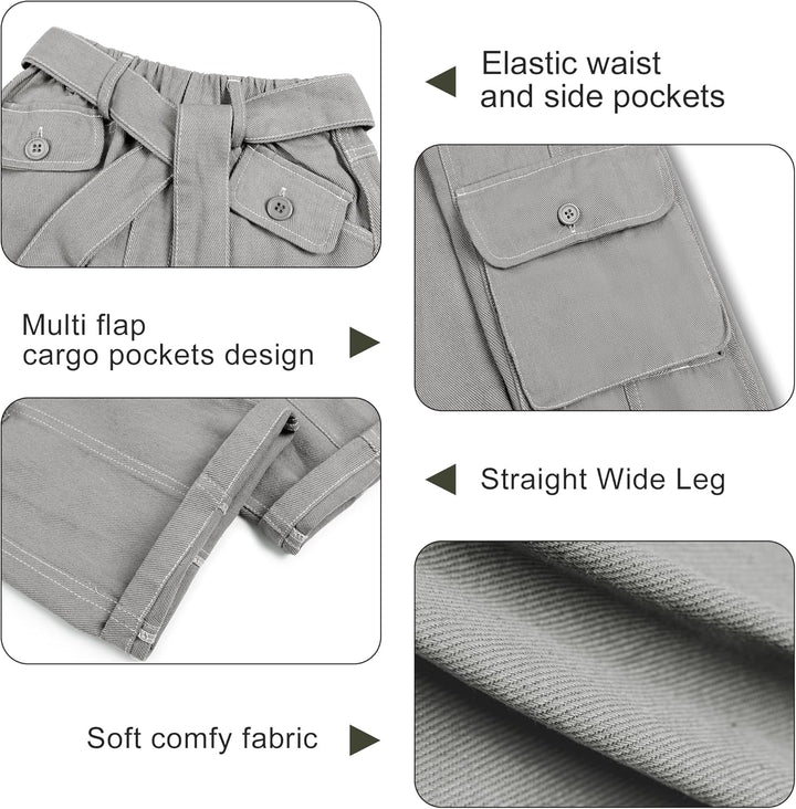 Rolanko Baggy Cargo Jeans für Mädchen, Elastische Hose mit Hoher Taille und Weitem Bein Y2K Jeanshos