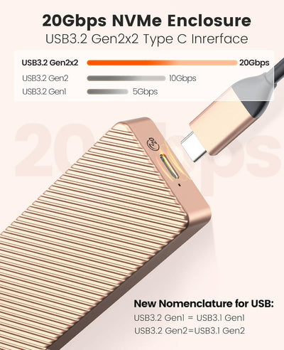 ORICO 20Gbps USB C to M.2 NVMe SSD Aluminium M2 Gehäuse, USB 3.2 Gen2x2 NVMe PCIe M-Key Aluminium M2