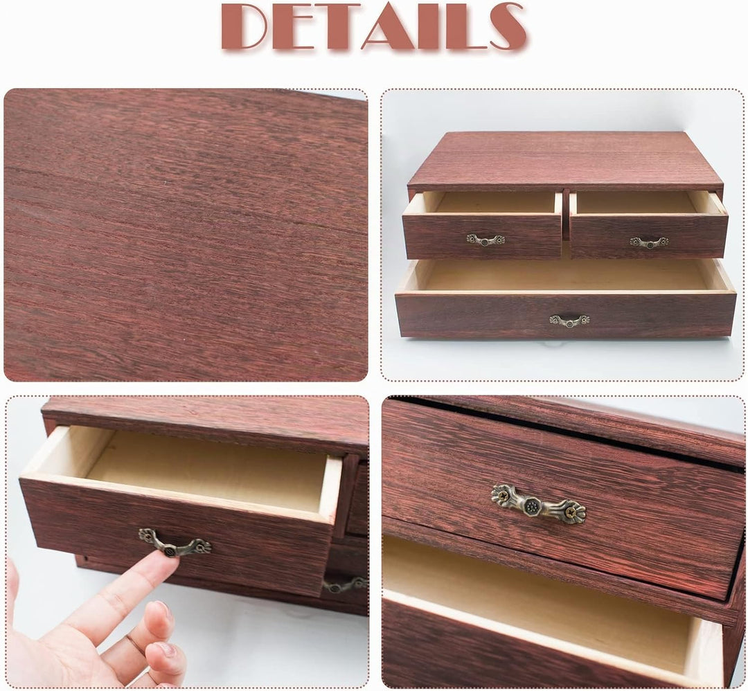 Holz Schreibtisch Organizer mit 3 Schubladen Holz Aufbewahrungsbox Heimarbeitsplatz Bürobedarf 2 Sto