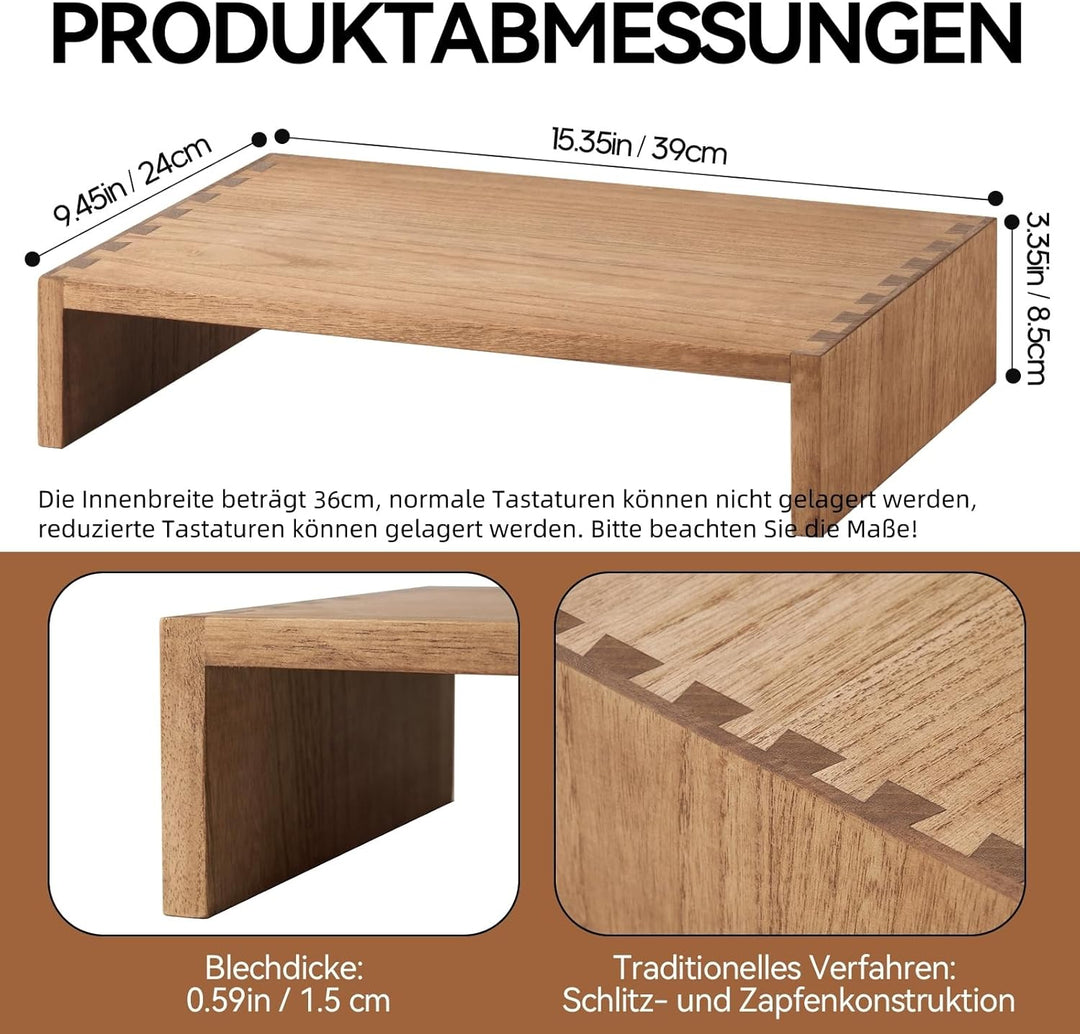 KIRIGEN Holz Monitorständer – Desktop Organizer für PC/Laptop/TV/Drucker | Büro-Aufsatz mit Stauraum