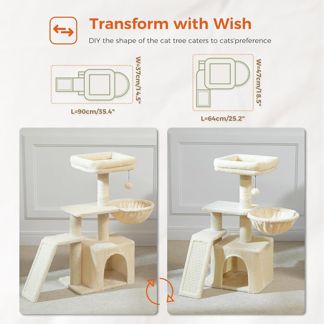 PAWZ Road Kleiner Kratzbaum mit Kratzmatte, Hängematte, Eigentumswohnung und Korb, Kleiner Katzenbau
