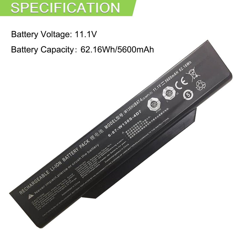 XITAIAN 62.16Wh W130HUBAT-6 Ersatz Laptop Akku für Clevo W130S W255CEW 6-87-W130S-4D72 11.1V 5600mAh