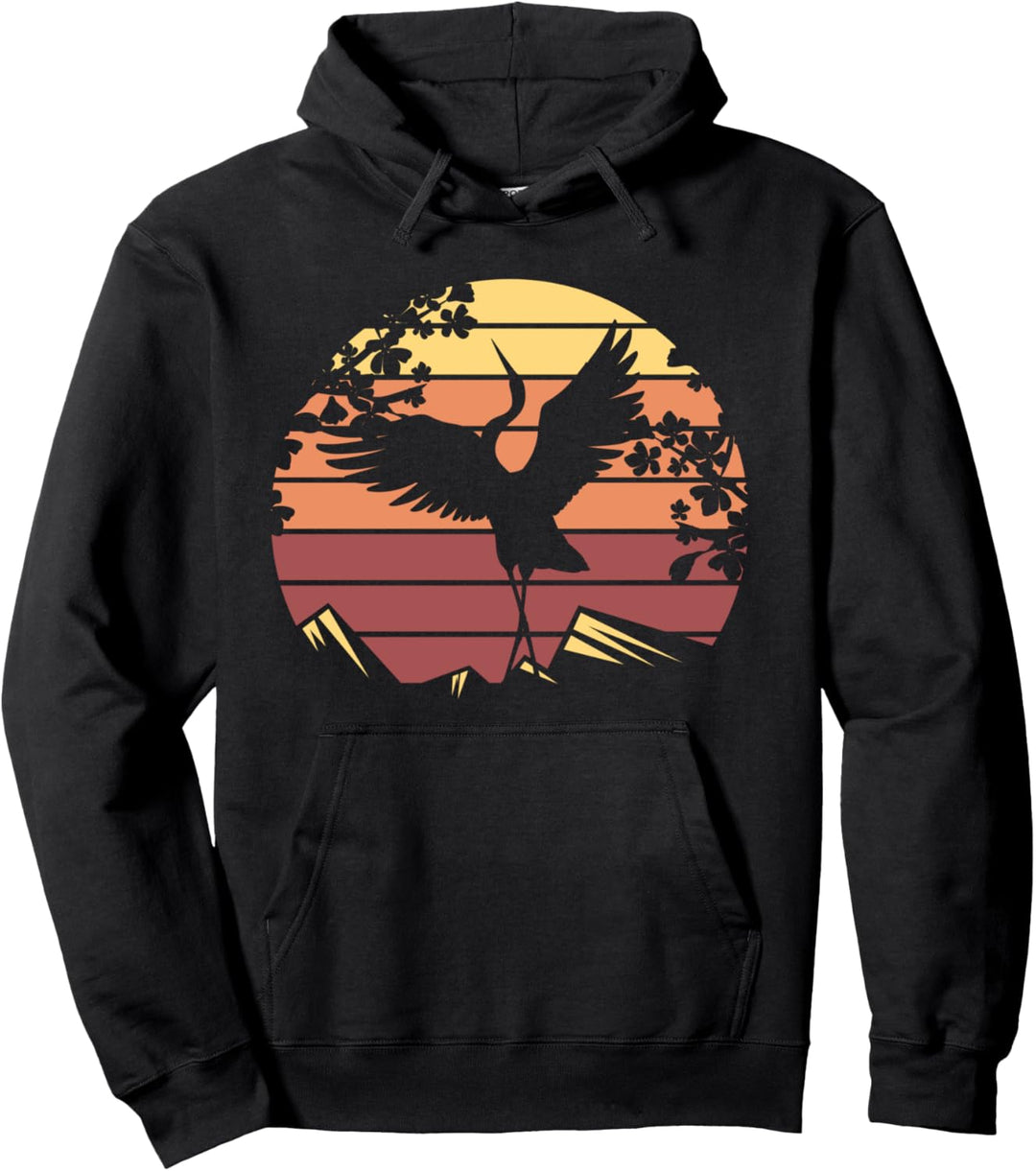 Kranich Natur Berge Landschaft Storch Vogel Origami Pullover Hoodie
