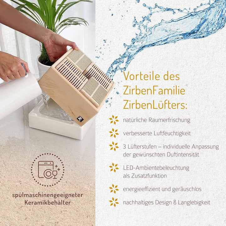 Zirben Familie I ZirbenLuftreiniger AURA PLUS Luftreiniger & Luftbefeuchter für Räume bis 40 m² I ge