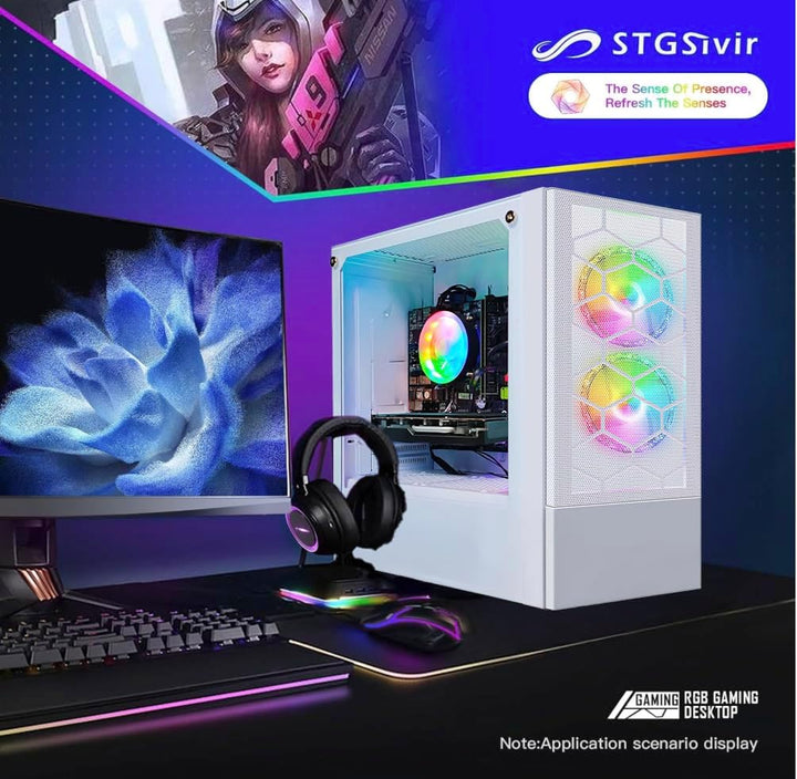 STGsivir Gaming PC, Ryzen 5 3400G bis zu 4.2 Ghz,16G DDR4,512G SSD,WLAN 6,BT5.0,RGB Lüfter x3,Window