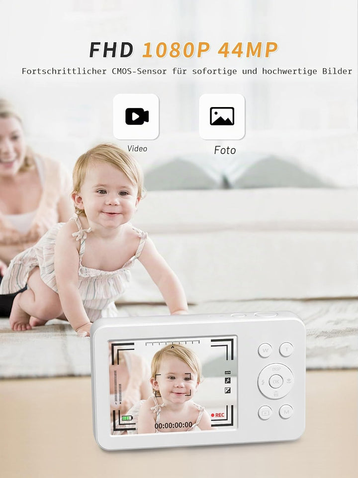MUTRAIN Slide Open Digital Point and Shoot Kamera mit Spiegel, 1080P Fotografie Praxis, White, X10,