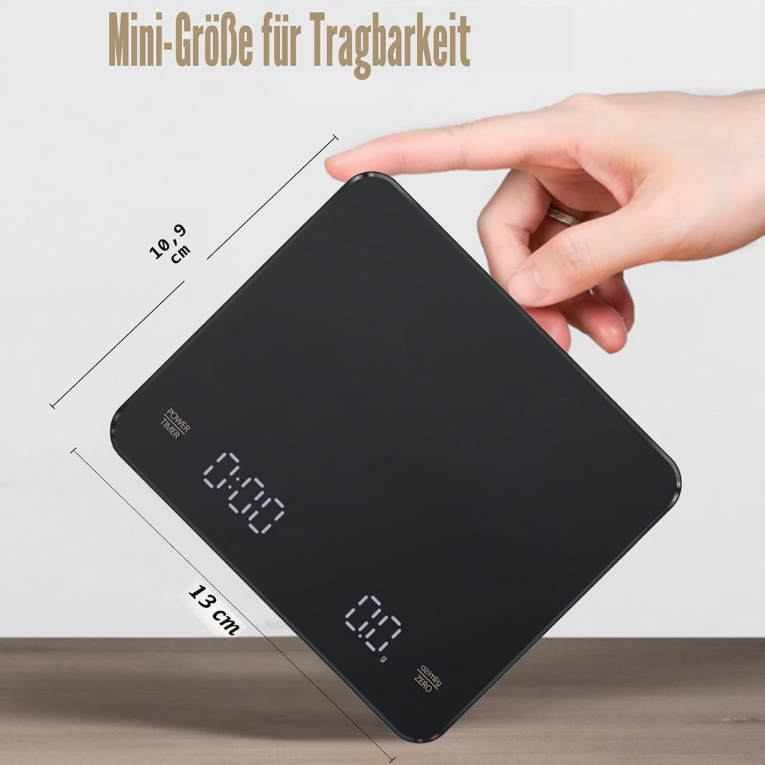 Digitale Kaffeewaage mit Timer, Espressowaage 3 kg/0,1 g, Präzisionswaage, Hohe Präzision, Wiederauf