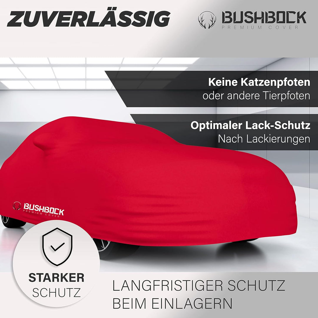 BUSHBOCK® Premium Autoabdeckung Indoor - Satin Schutzhülle Stoff - Abdeckplane Autoplane Autogarage