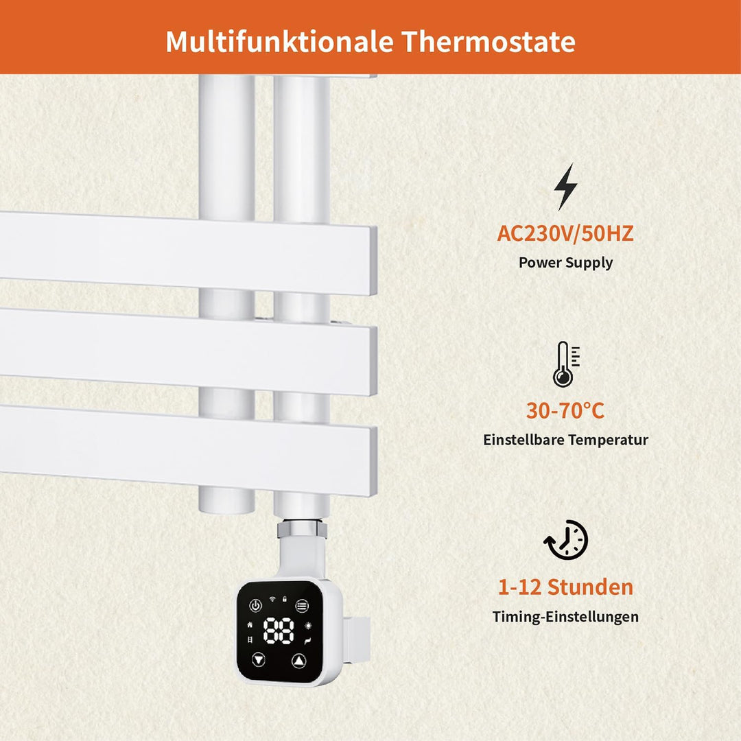 Heizstab Elektrisch für Badheizkörper mit Thermostat, geeignet für Handtuchheizkörper Heizkörper und
