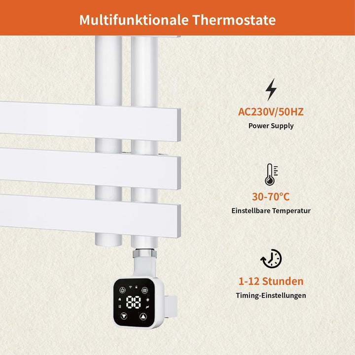 Heizstab Elektrisch für Badheizkörper mit Thermostat, geeignet für Handtuchheizkörper Heizkörper und