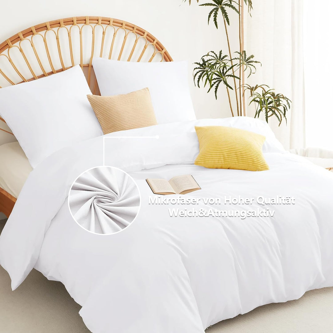 WAVVE Bettwäsche 220x240 3 teilig Weiss - Bettbezug 220 x 240 Set mit Kissenbezüge 80x80 cm, Bettwäs