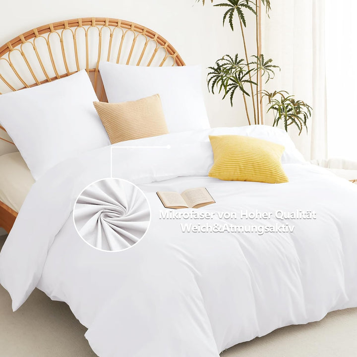 WAVVE Bettwäsche 220x240 3 teilig Weiss - Bettbezug 220 x 240 Set mit Kissenbezüge 80x80 cm, Bettwäs