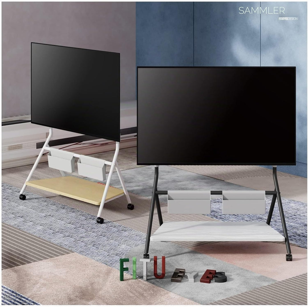 FITUEYES Design Mobiler TV Ständer Rollbar, TV Stand für 65 70 75 80 85 88 Zoll Fernseher bis 55kg,