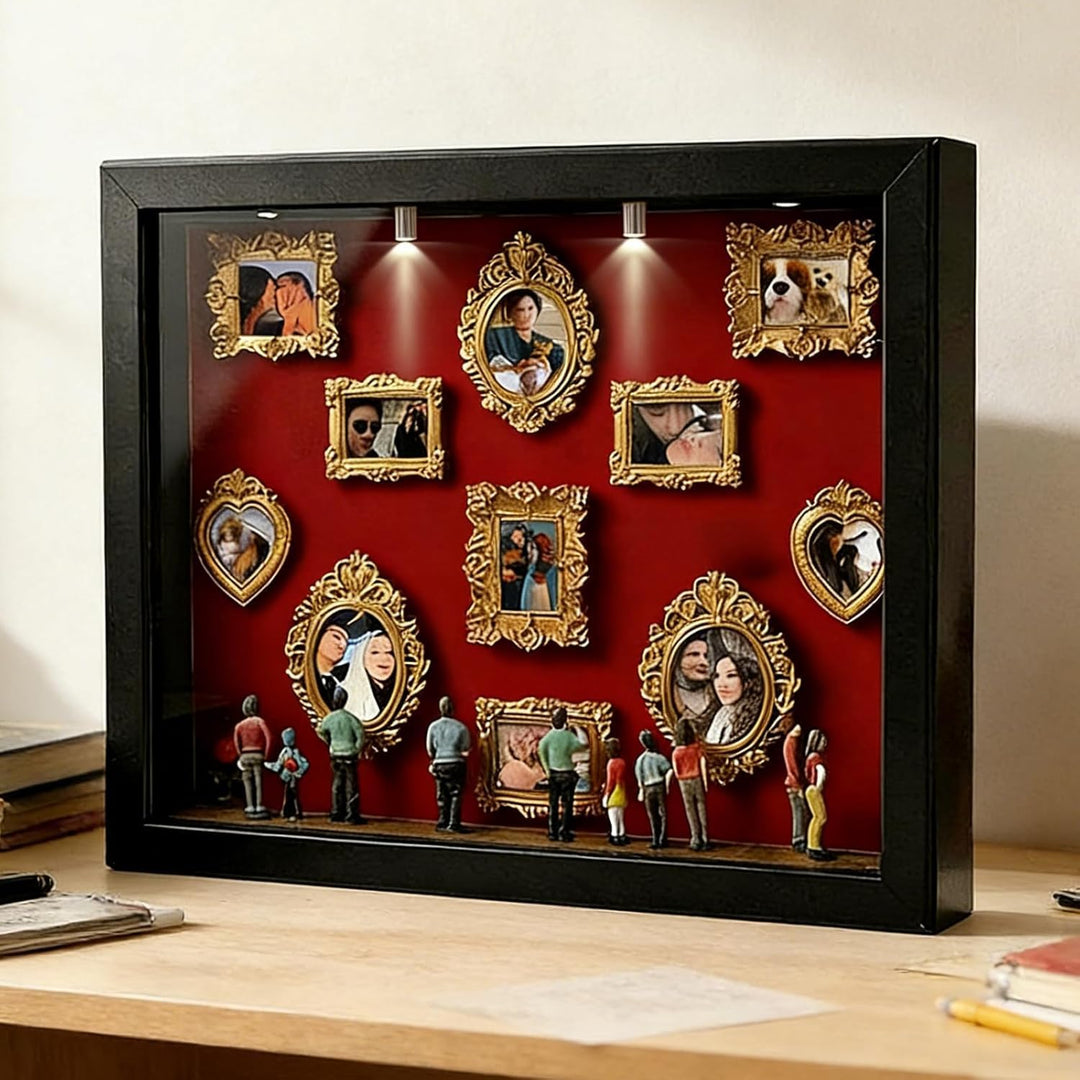 Byffoer DIY Mini Museum Bilderrahmen, Mini Figuren Menschen Museum Silhouette Box mit Golden Rahmen