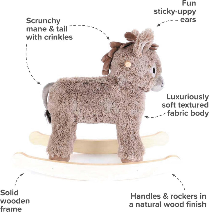 Little Bird Told Me Norbert Rocking Horse Donkey Sturdy Wooden Frame &amp; Plush Soft Tufted Coat to Rid
