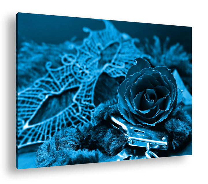 deyoli Handschellen Maske und eine Rose Format: 80x60 Effekt: Monocrome Blau als Leinwand, Motiv fer