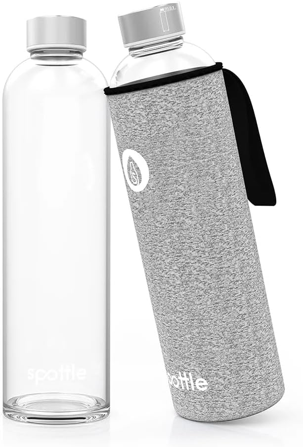 spottle Trinkflasche aus Glas 1l - Glasflasche 500ml - 750ml - 1 Liter mit Neoprenhülle/Schutzhülle