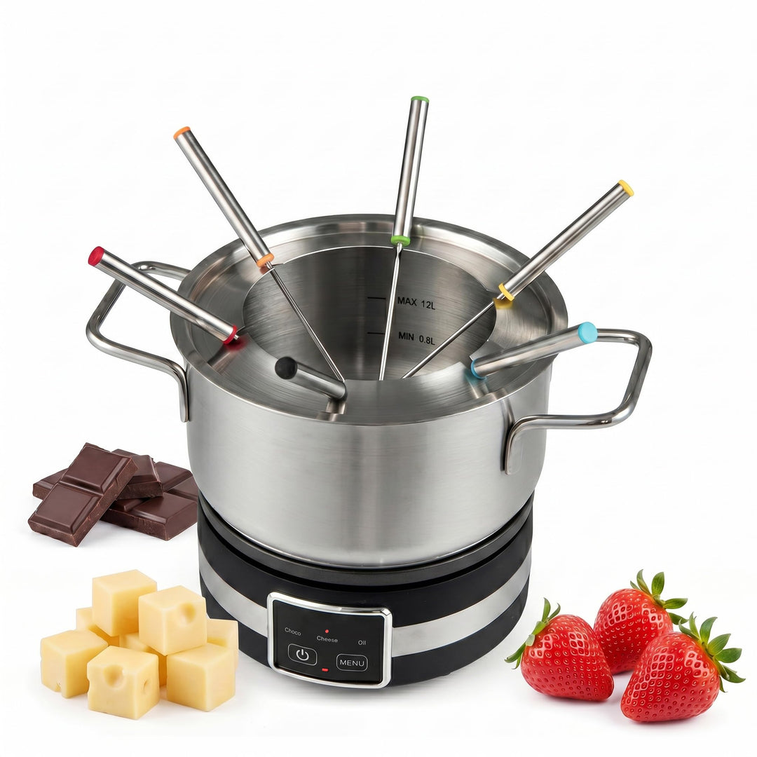 GIANTEX Elektrisches Fondue Set 1200W, 2,3L Edelstahl Fonduetopf inkl. 6 farbigen Gabeln, regelbares
