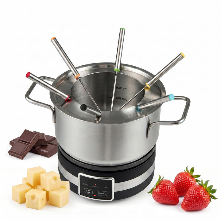 GIANTEX Elektrisches Fondue Set 1200W, 2,3L Edelstahl Fonduetopf inkl. 6 farbigen Gabeln, regelbares