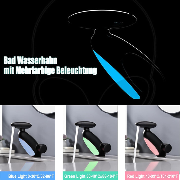 Wasserhahn Bad 4 Modus, LED Waschtischarmatur mit ausziehbarer brause, Wasserfall Mischbatterie Bad,