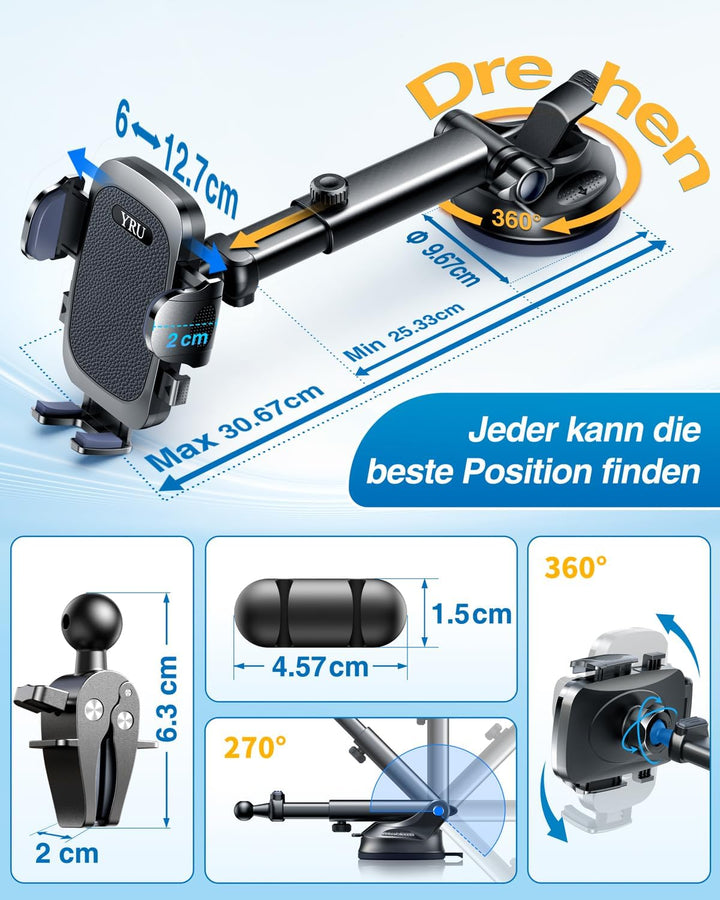 【2025 Militär-Klasse】Handyhalterung Auto Upgrade【Stärkst Saugnapf & Lüftungsclip】Handy Halterung Aut