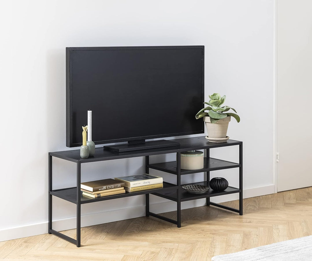 AC Design Furniture Jörn Asymmetrisches TV-Tisch mit 3 Ablagen, H: 46 x B: 120 x T: 33 cm, Schwarz E
