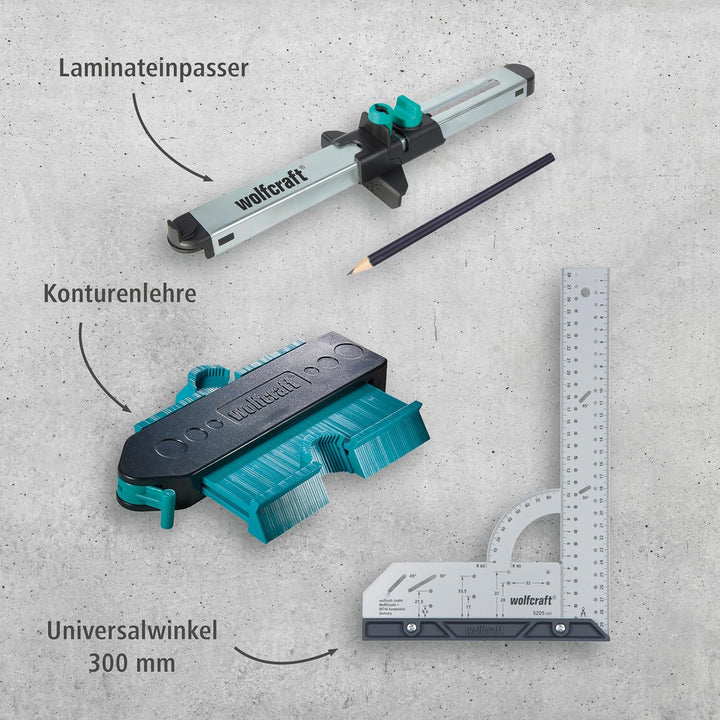 wolfcraft I Geling Set Laminat- und Designboden einpassen I 6976000 I Komplettset aus Universalwinke