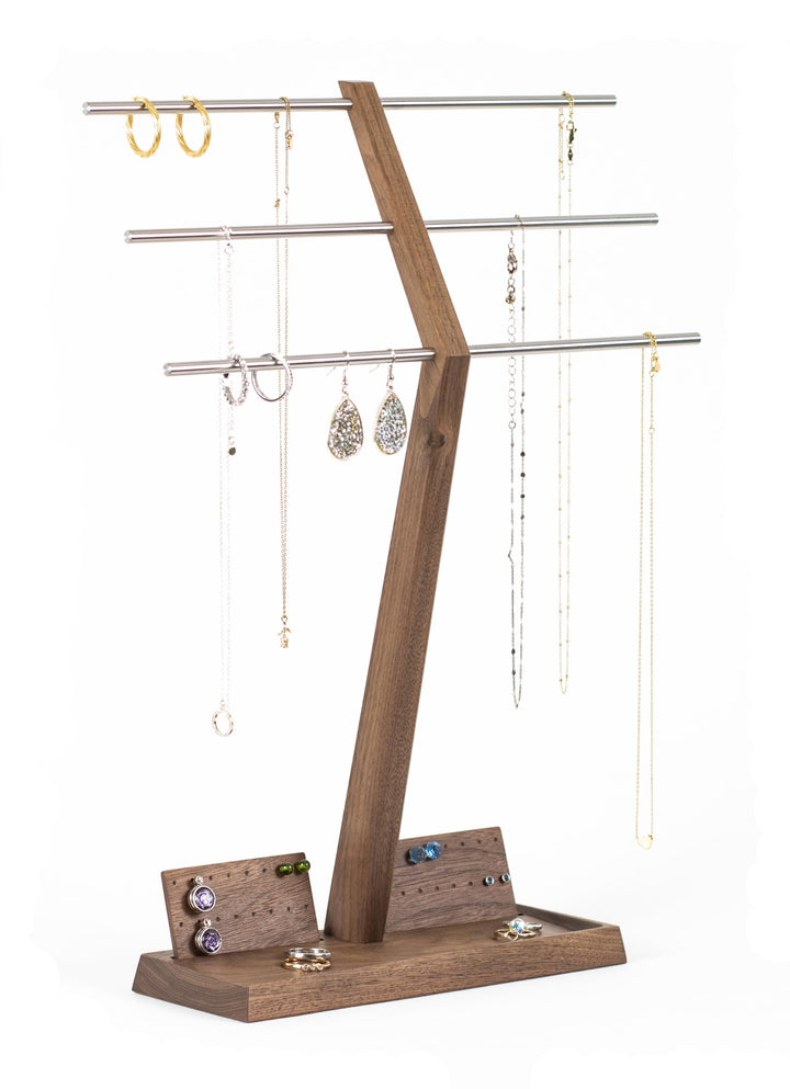 Wood and Steel Design – Schmuck Organizer für Ketten, Ringe, Ohrringe, Ketten, Halsketten und Armbän