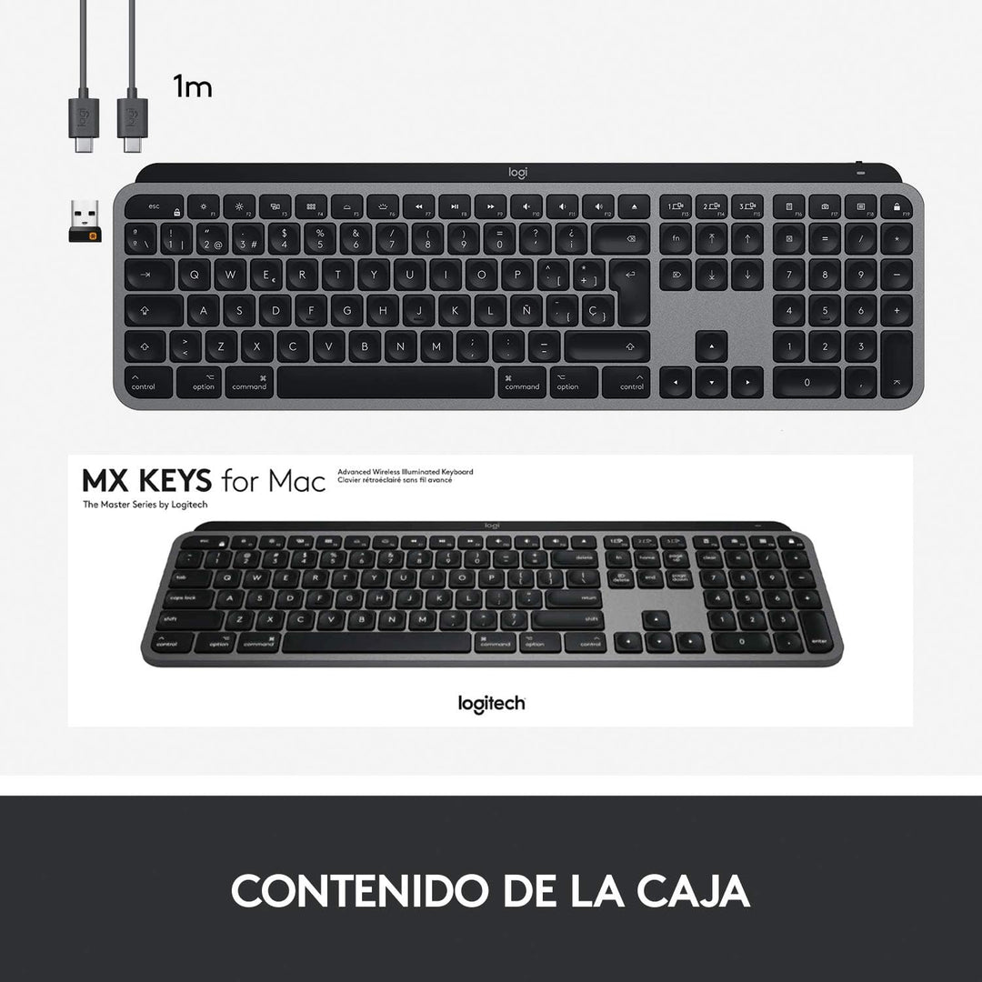 Logitech MX Keys for Mac – Fortschrittliche hintergrundbeleuchtete kabellose Tastatur, Spanisches QW