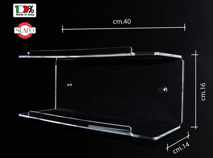 Badregal mit zwei Einlegeböden aus transparentem Plexiglas, Motiv: Temi (40 × 14 × 16 cm)