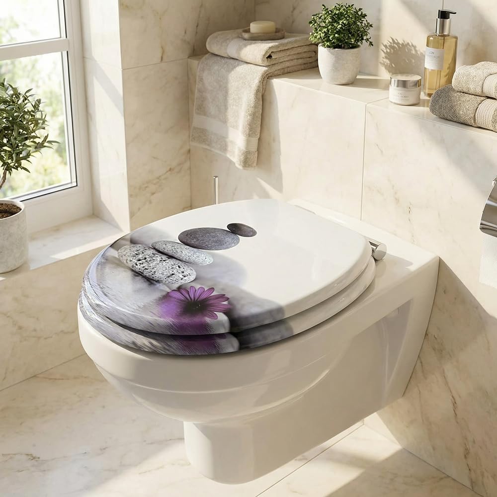 SINOBATH WC-Sitz Mit Absenkautomatik, Hochwertige Und Stabile Antibakterieller Toiletten, MDF Holzke