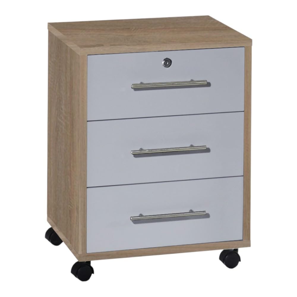 Rollcontainer TABOR Bürocontainer mobiler Aktenschrank Container mit Schubladen ( Sonoma Eiche / Lic