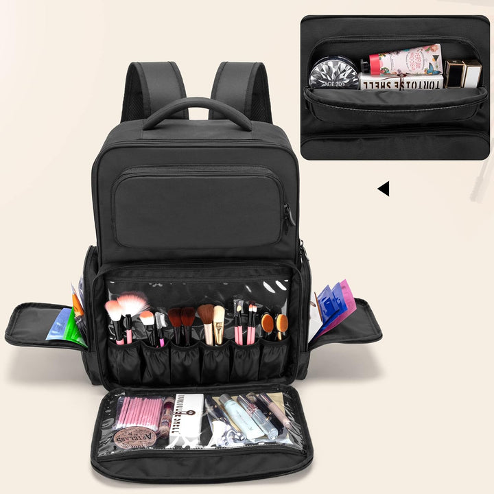 BAFASO Grosser Make-up-Rucksack, Kosmetiktasche mit Laptoptasche, Make-up-Tasche, Schwarz, Schwarz
