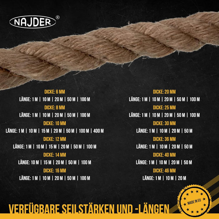 Najder - Juteseil - Naturfasern - gedreht Tauwerk - Hanf Jute Tau Seil - Seil für Barrieren und Gelä
