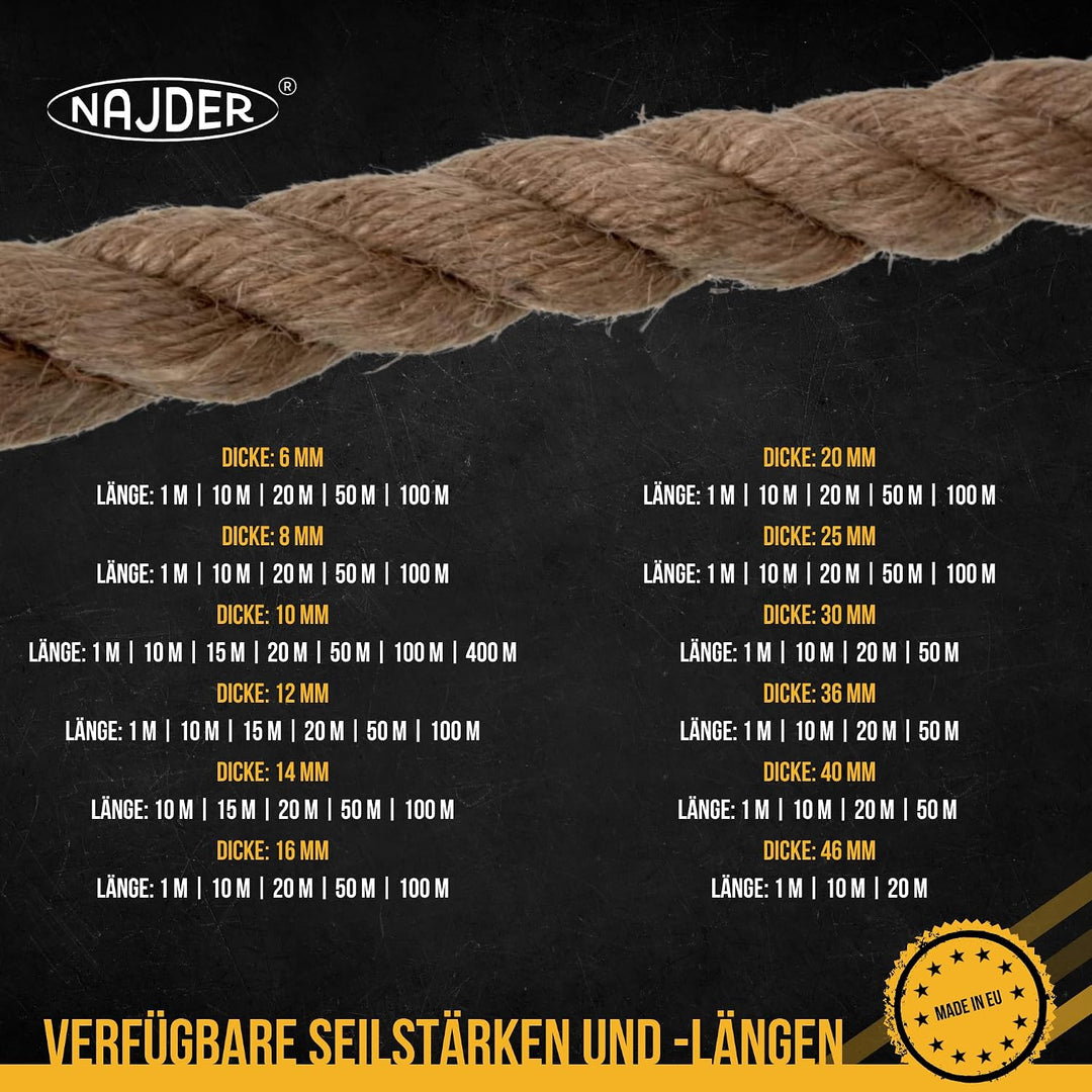 Najder - Juteseil - Naturfasern - gedreht Tauwerk - Hanf Jute Tau Seil - Seil für Barrieren und Gelä