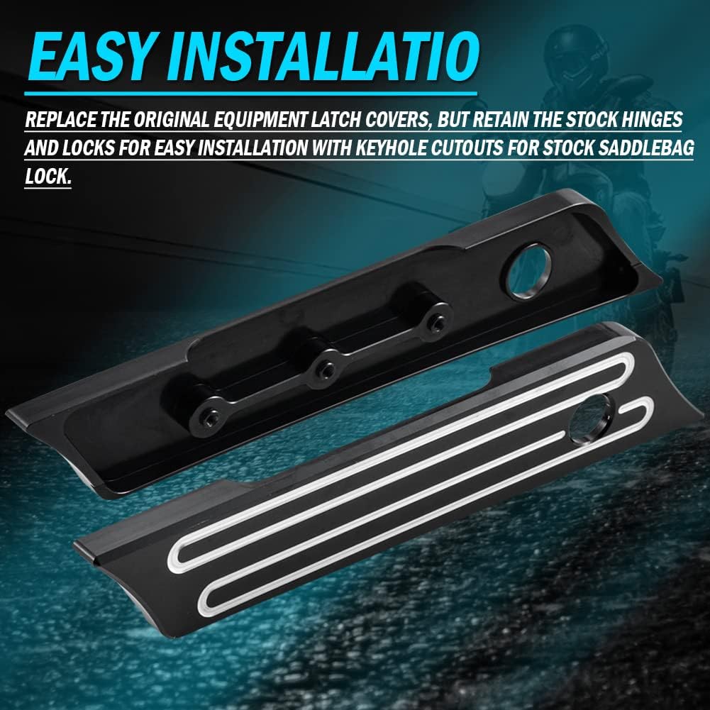 KATUR Motorrad Satteltaschenverschlüsse Abdeckung Schwarz Chrom Tiefer Kantenschliff CNC Hard Billet