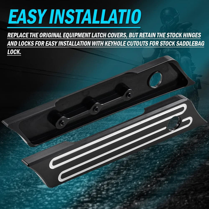 KATUR Motorrad Satteltaschenverschlüsse Abdeckung Schwarz Chrom Tiefer Kantenschliff CNC Hard Billet