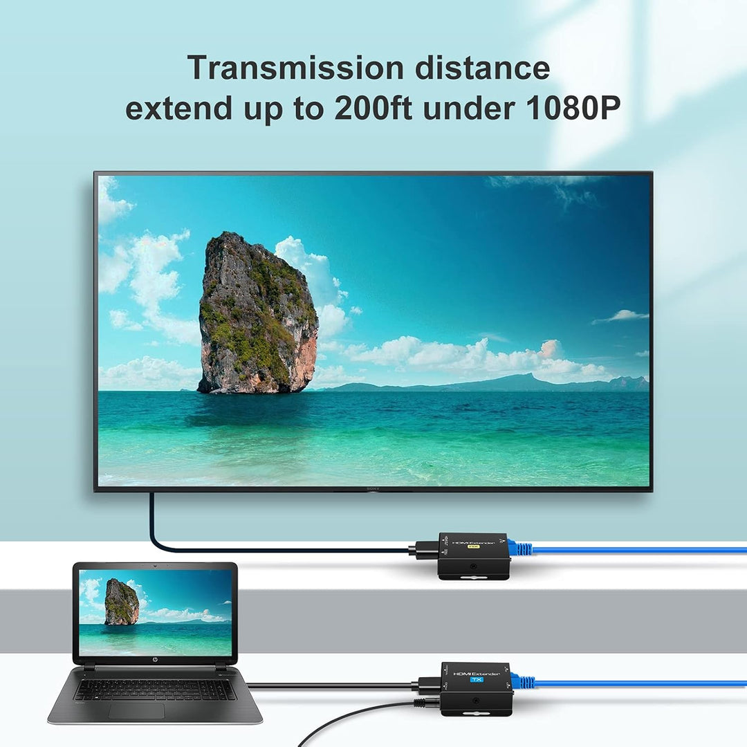 VPFET HDMI Extender 200ft HDMI zu RJ45 Ethernet über Cat5e/Cat6 Kabel Übertragung HDMI Transmitter R