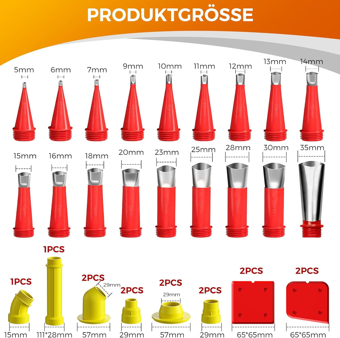 32 Stück Edelstahl Dichtungsdüse, Universal Integrierte Gummidüse Werkzeug Kit,Silikon Spitzen Kartu