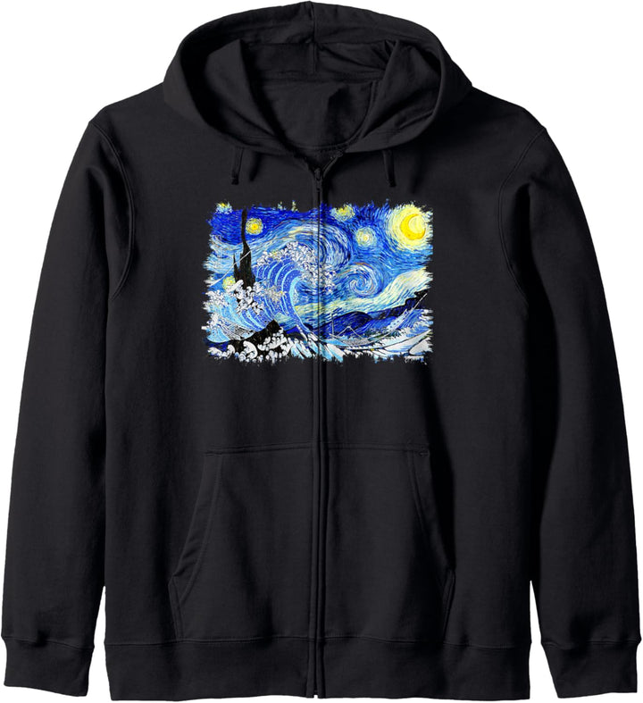 Grosse Sternennacht Welle Berühmte Kunst Van Gogh Hokusai Kapuzenjacke