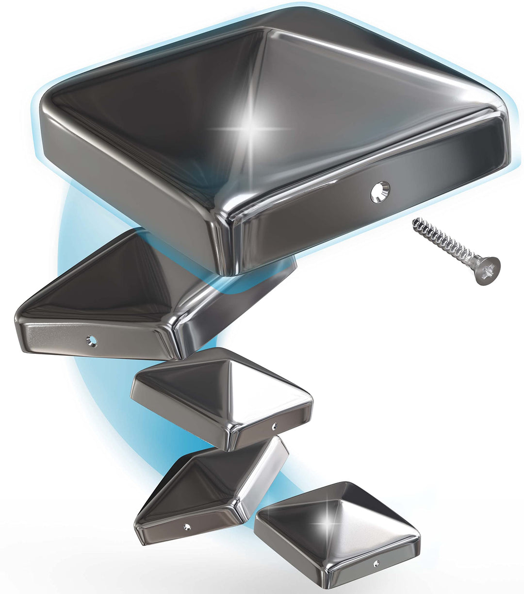 TOOLCORE® Pfostenkappen 9x9cm Edelstahl [Perfekter Schutz] 5 Stück inkl. Edelstahl Schrauben - Rostf