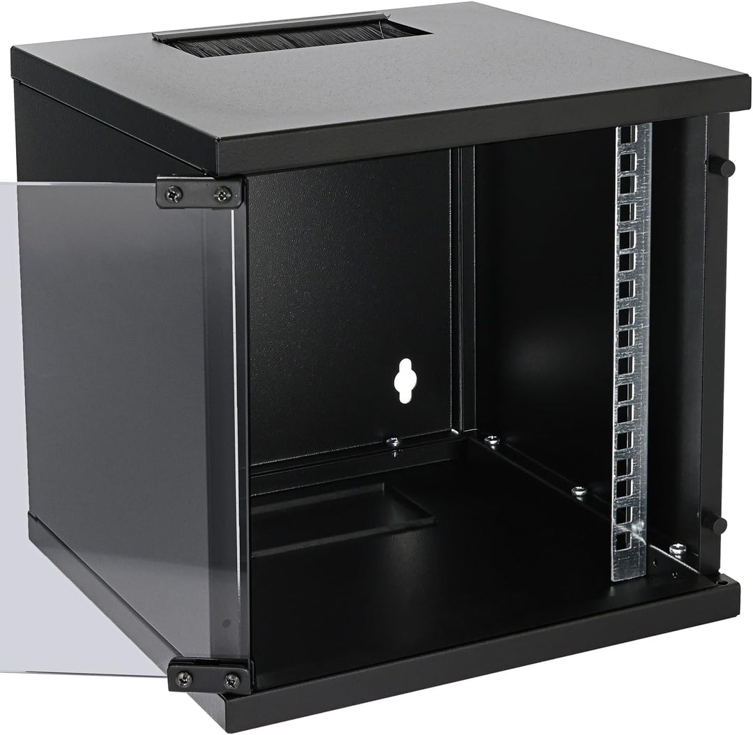 HMF 63406-02 Netzwerkschrank, Serverschrank 10 Zoll | 6 HE | 300 mm Tiefe | Voll montiert | Glastür