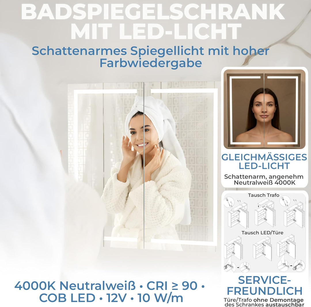 HAPA Design Premium Badezimmer Spiegelschrank Milano 60cm breit 2-türig. Fertig montiert, in der EU