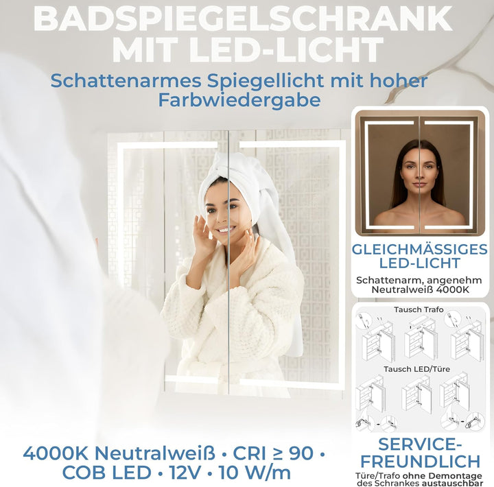 HAPA Design Premium Badezimmer Spiegelschrank Milano 60cm breit 2-türig. Fertig montiert, in der EU