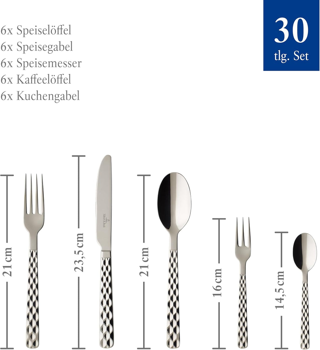 Villeroy & Boch – Boston Besteck Set 30 teilig 6 Personen, spülmaschinenfest, rostfrei, Tafelbesteck