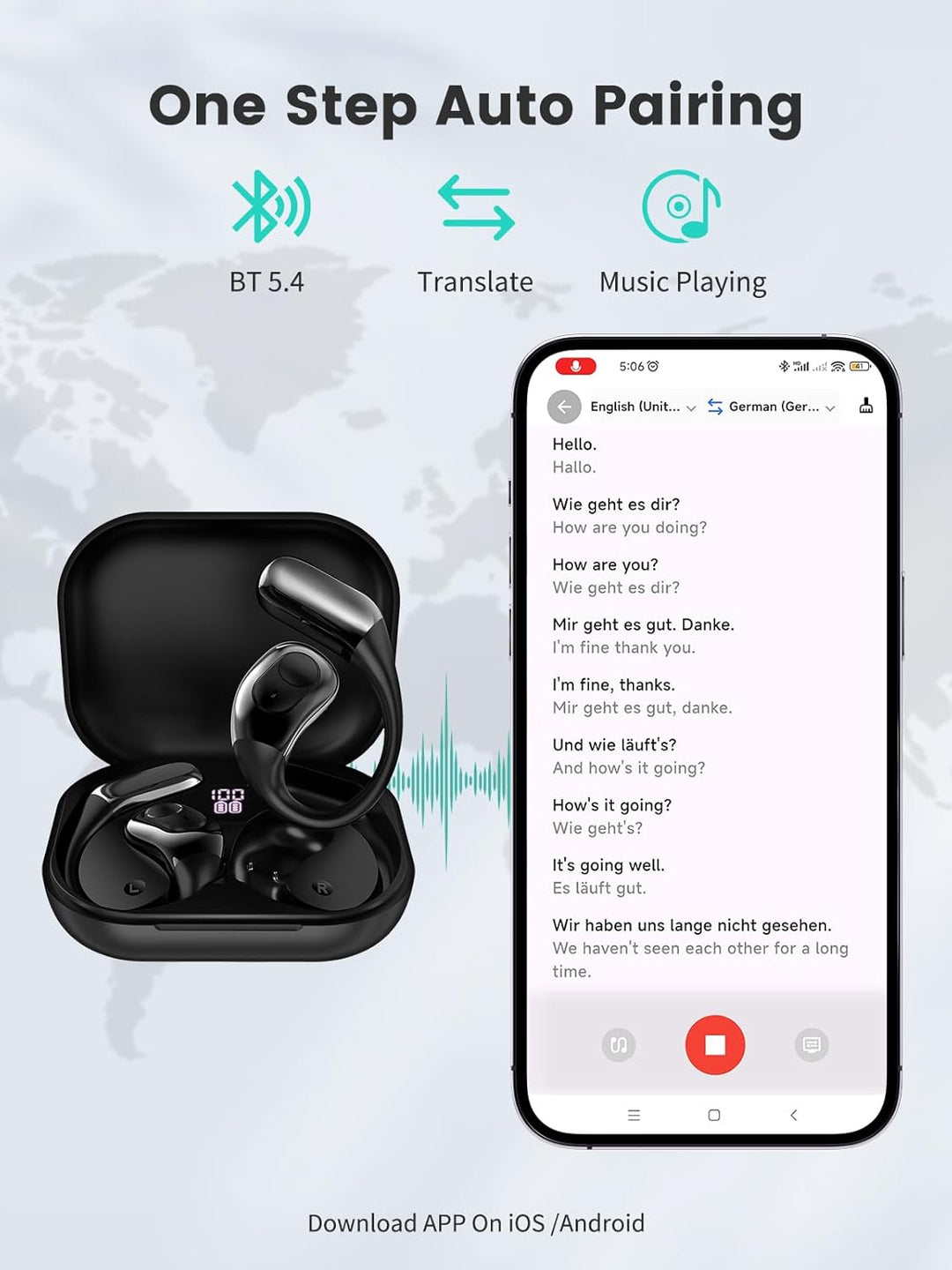 AI Übersetzer Kopfhörer, 144 Sprachen Echtzeit, Übersetzungskopfhörer via Bluetooth 5.4, AI Kopfhöre