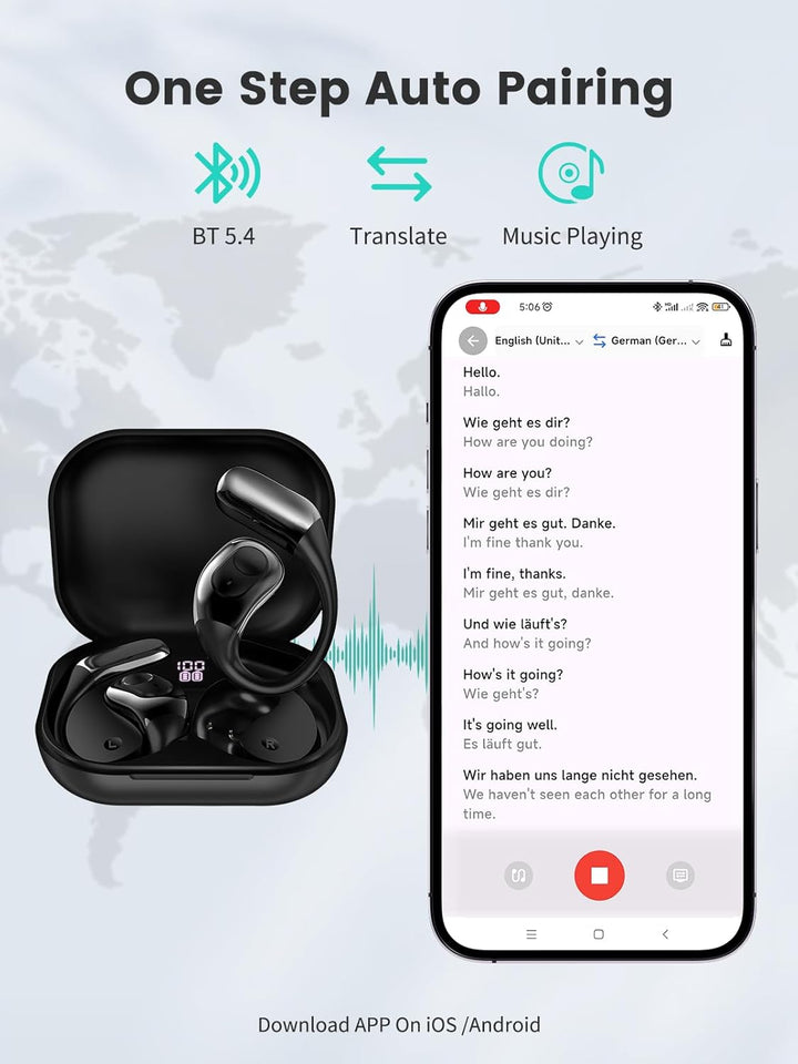 AI Übersetzer Kopfhörer, 144 Sprachen Echtzeit, Übersetzungskopfhörer via Bluetooth 5.4, AI Kopfhöre