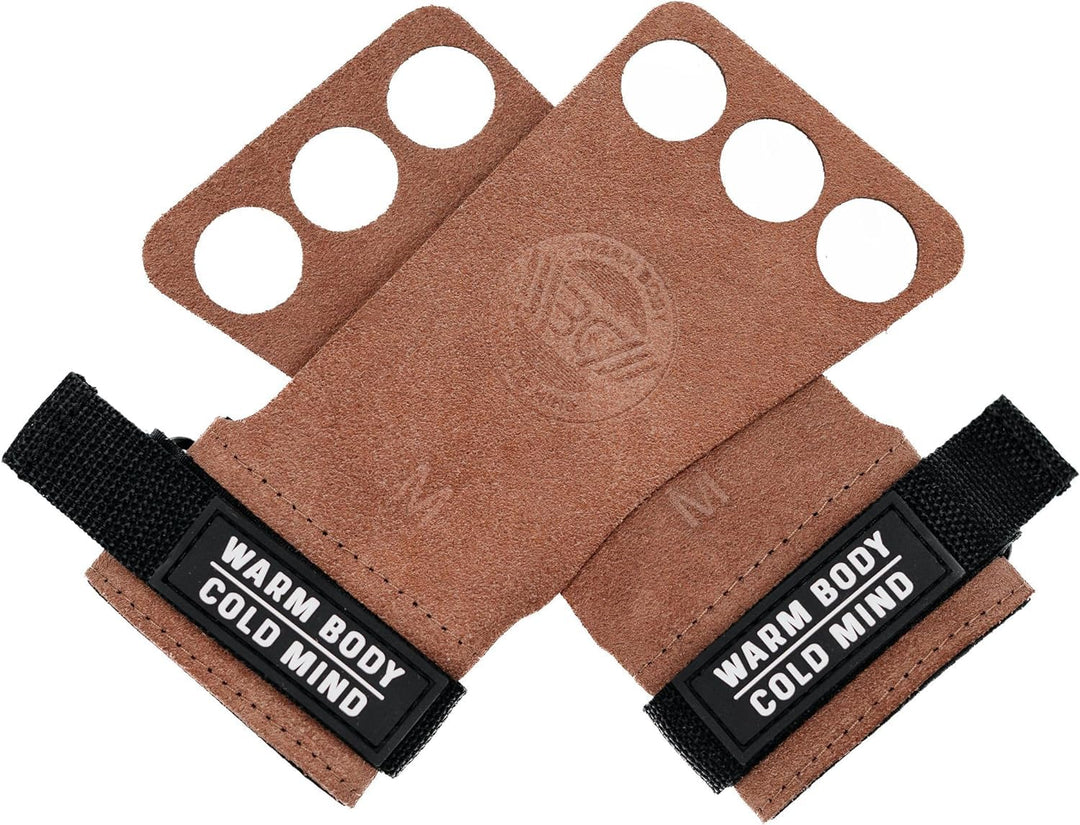 WARM BODY COLD MIND Leder Hand Grips - 3-Loch Handschuhe für Gewichtheben, Gymnastik, Crossfit, Pull
